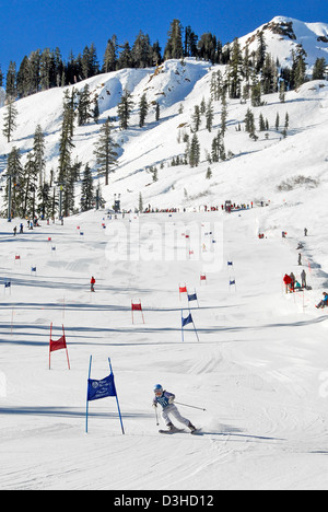 Slalom gigante corso nelle praterie Alpine Ski Resort in North Lake Tahoe in California Sierras Foto Stock