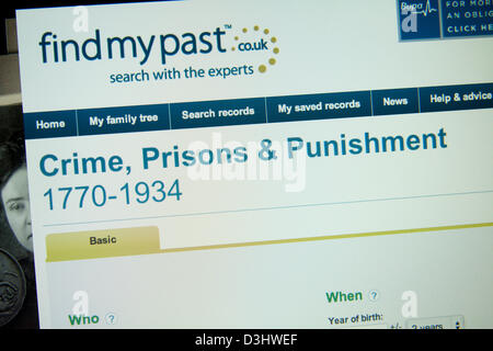 Londra REGNO UNITO. Xx Febbraio 2013. Il vecchio record Criminale databili dal 1770-1934 sono pubblicati on line per la prima volta al sito www.findmypast.co.uk. Credito: Amer Ghazzal/Alamy Live News Foto Stock