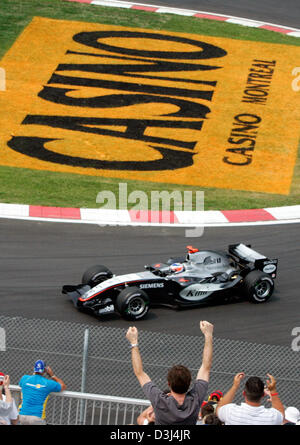 La foto mostra il Finlandese pilota di Formula Uno Kimi Raikkonen della McLaren Mercedes in azione durante la prima sessione di prove libere a gara canadese via Gilles Villeneuve a Montreal, Canada, Venerdì, 10 giugno 2005. Il Gran Premio di F1 di Canada inizierà a Montreal Domenica, 12 giugno 2005. Foto Stock