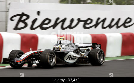 La foto mostra spagnolo di Formula Uno Pilota Pedro De La Rosa della McLaren Mercedes in azione durante la prima sessione di prove libere a gara canadese via Gilles Villeneuve a Montreal, Canada, Venerdì, 10 giugno 2005. Il Gran Premio di F1 di Canada inizierà a Montreal Domenica, 12 giugno 2005. De La Rosa cadenzato il miglior tempo durante la prima sessione di prove libere. Foto Stock