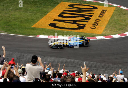 La foto mostra spagnolo di Formula One driver della Renault Fernando Alonso in azione durante la prima sessione di prove libere a gara canadese via Gilles Villeneuve a Montreal, Canada, Venerdì, 10 giugno 2005. Il Gran Premio di F1 di Canada inizierà a Montreal Domenica, 12 giugno 2005. Foto Stock