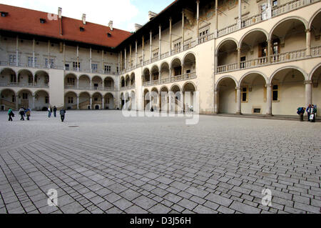 (Dpa) - Il Re di Castello di Wawel raffigurato a Cracovia, Polonia, 9 maggio 2005. Un tempo la residenza del re polacco, il Wawel è oggi la più bella e importante castello costruzione di Polonia. Cracovia, capitale del Wojewodschaft Regione di Malopolska, si trova con 750.000 abitanti nella valle Weichsel nel sud della Polonia. Il fiume Weichsel corre attraverso la c Foto Stock