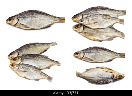 Pesci secchi impostare isolato su uno sfondo bianco Foto Stock