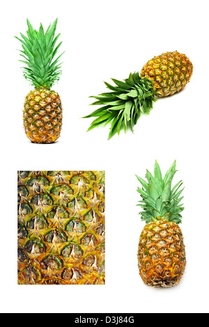 Set di ananas isolato su uno sfondo bianco Foto Stock