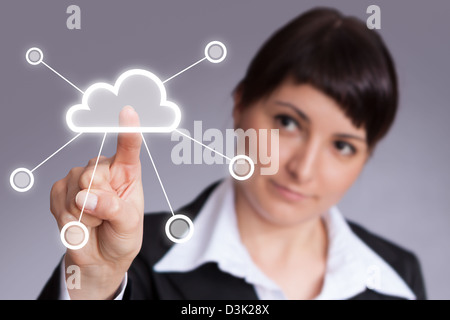 Il futuristico display: Cloud computing interfaccia touchscreen Foto Stock