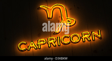 Capricorno segno zodiacale in neon Foto Stock