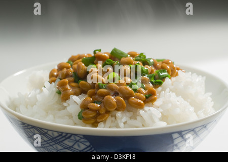 Riso bianco e il natto Foto Stock