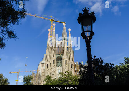 Lavori di costruzione della Sagrada Familia progettata da catalano architetto modernista Antoni Gaudi. Barcellona Foto Stock