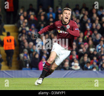 Londra, Regno Unito. Il 21 febbraio 2013. David Lafata celebra il suo obiettivo durante la UEFA Europa League, Round di 32, seconda gamba gioco tra Chelsea e Sparta Praga da Stadio Stamford Bridge. Credit: Azione Plus immagini di Sport / Alamy Live News Foto Stock