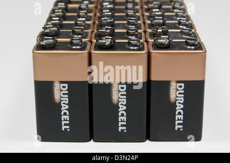 Duracell batterie 9 V (come usato nel Regno Unito). Foto Stock