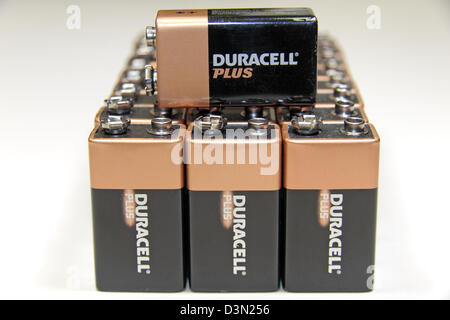 Duracell batterie 9 V (come usato nel Regno Unito). Foto Stock