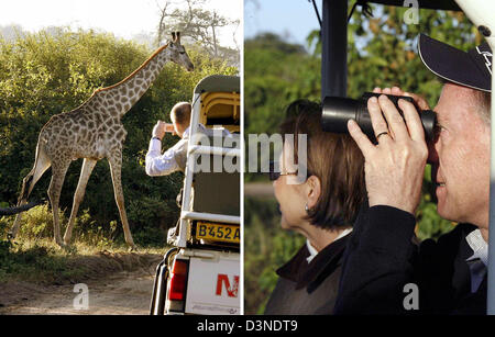 La foto mostra combo Il presidente tedesco Horst Koehler (R) e sua moglie Eva prendendo parte ad un safari in Chobe National Park in Kasane Botswana, Mercoledì, 12 aprile 2006. La Koehler è il pagamento di una quattro giorni di visita in Botswana durante il suo viaggio in Africa. Foto: Wolfgang Kumm Foto Stock