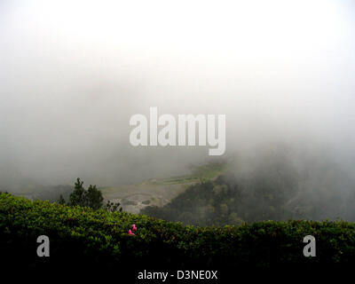 (Dpa file) - l'immagine mostra la nebbia vista da un punto di osservazione in upcountry dell'isola di Sao Miguel, noto anche come "Isola Verde", Azzorre, Portogallo, 04 aprile 2005. Foto: Juergen Darmstaedter Foto Stock