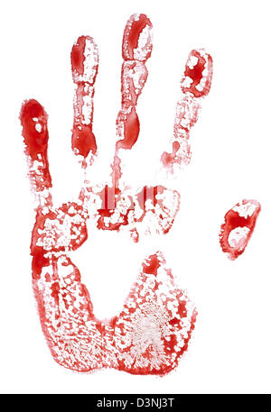 Isolato handprint sanguinose sul vetro Foto Stock