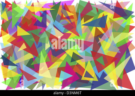 Un centinaio di multi-triangoli colorati sfondo semplice Foto Stock