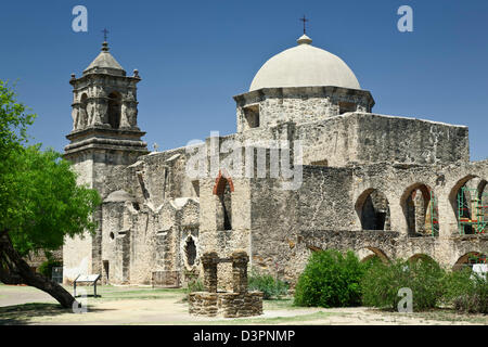 La missione di San Jose y San Miguel de Aguayo (1782), San Antonio Missions National Historical Park di San Antonio, Texas, Stati Uniti d'America Foto Stock