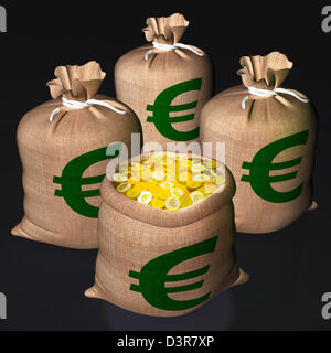 Sacchetti di monete mostra economia europea e risparmio Foto Stock