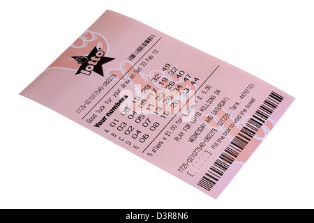Biglietto della lotteria isolati su sfondo bianco Foto Stock