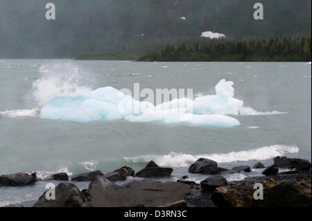 Visualizzare le finestre grandi, Boggs Visitor Center, Lago di Portage Portage Glacier, Chugach National Forest, Portage, Alaska, STATI UNITI D'AMERICA Foto Stock