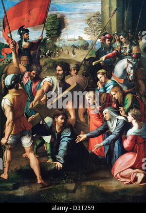 Raffaello, la caduta di Cristo sulla via del Calvario 1516 olio su tela. Museo del Prado a Madrid Foto Stock