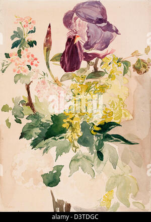 Edouard Manet, fiore pezzo con Iris, maggiociondoli e geranio 1880 acquerello. Albertina di Vienna, Austria Foto Stock