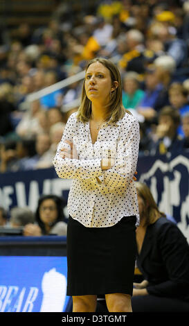 Febbraio 23, 2013 - Berkeley, CA, Stati Uniti d'America - 24 febbraio 2013 durante il NCAA Womens Gioco di basket tra Oregon State University castori vs California Golden Bears,Cal Head Coach Lindsay Gottlieb a Hass Pavilion Berkeley Calif Foto Stock