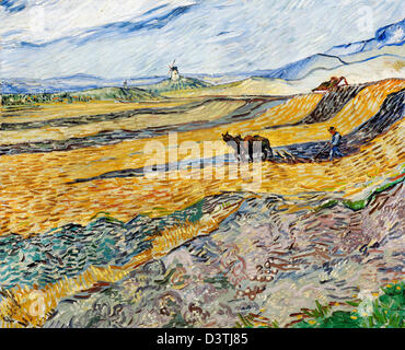 Vincent van Gogh, campo recintato con Plowman 1889 olio su tela. Museo delle Belle Arti di Boston, Massachusetts Foto Stock