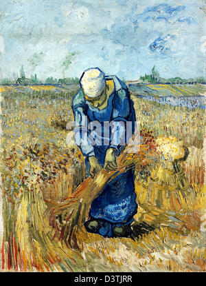 Vincent van Gogh, Contadina legando covoni (dopo il miglio) 1889 olio su tela. Van Gogh Museum di Amsterdam, Paesi Bassi. Foto Stock