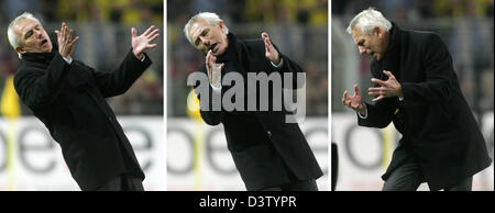 Il combo mostra Dortmund allenatore Bert van Marwijk non piace ciò che vede durante la Bundesliga corrispondono BVB Borussia Dortmund vs VfL Wolfsburg al Signal Iduna stadium di Dortmund, Germania, sabato 2 dicembre 2006. Van Marwijk rischia di lasciare il club. Foto: Felix Heyder (ATTENZIONE: periodo di bloccaggio! Il DFL permette l'ulteriore utilizzazione delle immagini nella IPTV, mobil Foto Stock