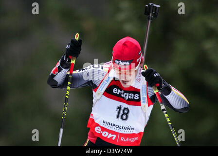 Biatleta tedesca Kati Wilhelm mostrato durante la 7.5km sprint a Ruhpolding, Germania, Venerdì, 12 gennaio 2007. Foto: Matthias Schrader Foto Stock