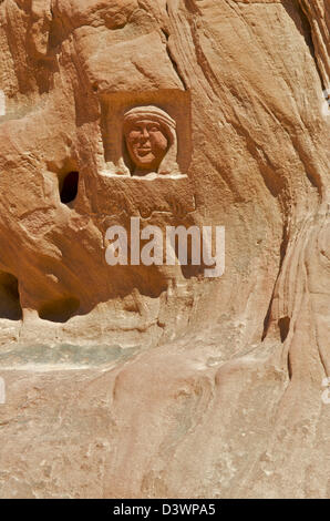 Wadi Rum nei deserti della Giordania e reso famoso da Lawrence d'Arabia Foto Stock