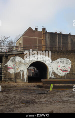 Berlino, Germania, Circle line in strada Alt-Stralau Berlino-friedrichshain Foto Stock