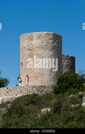 Historic Molins mulini a vento al di sopra di Javea sulla Costa Blanca Foto Stock