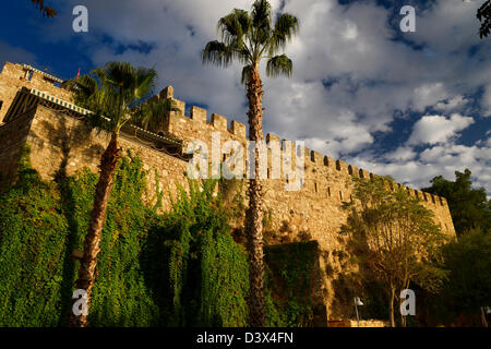 Roman muro di pietra o di Kaleici circostante Porto di Antalya in Turchia con palme Foto Stock