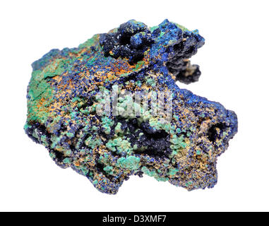 Malachite e Azurite cristalli sulla matrice (da Zacatecas, Messico) entrambe le forme di carbonato di rame Idrossido, spesso trovati insieme Foto Stock