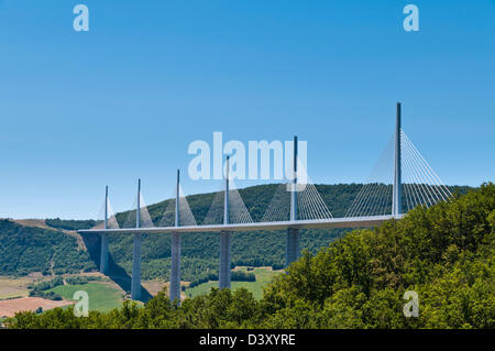 Viaduc de Millau sul fiume Tarn, Millau, Aveyron, Midi-Pirenei, Francia Foto Stock
