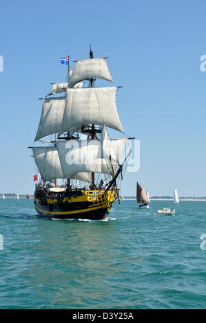 Etoile du Roy (nome iniziale : Il Grand Turk) tre-masted frigate (St Malo porto), il battello lasciò il Golfo di Morbihan. Foto Stock