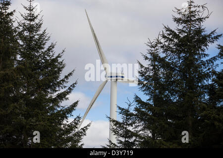 Turbine di legge Dun Wind Farm in Scottish Borders vicino Soutra, Midlothian. Foto Stock