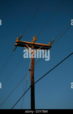 Palo del telegrafo al tramonto, libertà, North Carolina, STATI UNITI D'AMERICA Foto Stock