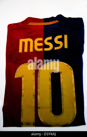 Fc Barcelona museo,Camp Nou,t-shirt di lionel messi,catalunya,Spagna Foto Stock