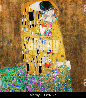 Gustav Klimt, il bacio 1907-1908 Olio su tela. Galleria Austriaca Belvedere, Vienna, Austria Foto Stock