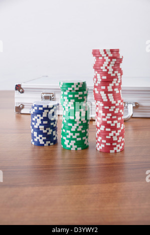 Pile di Poker chips Foto Stock