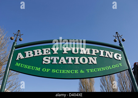 Ingresso sign di Abbey Pumping Station Museum, Leicester, England, Regno Unito Foto Stock