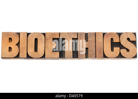 Parola di bioetica - testo isolato in rilievografia vintage tipo legno blocchi di stampa Foto Stock