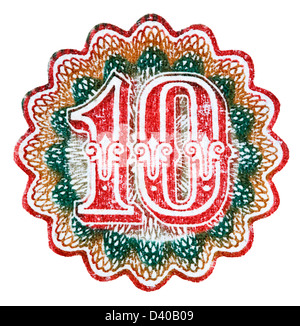 Numero 10 da 10 rubli banconota, su sfondo bianco, Russia, 1909 Foto Stock