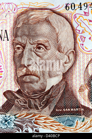 Ritratto di General José de San Martin da 1000 pesos banconota, Argentina, 1973 Foto Stock