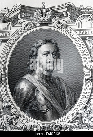 Ritratto di Pietro I il grande da 500 rubli banconota, Russia, 1912 Foto Stock