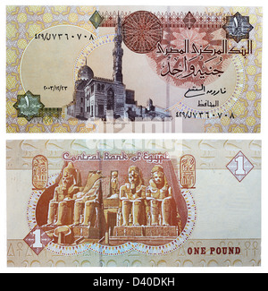 1 Pound, la banconota, Sultan Qait Bay moschea e statue di Abu Simbel tempio, Egitto, 1996 Foto Stock