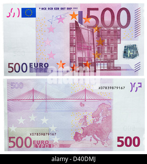 Banconota da 500 Euro, architettura moderna e ponte, 2002 Foto Stock