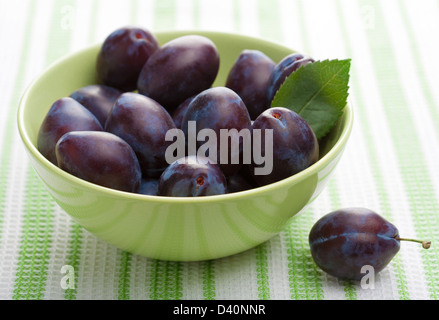 Prugne fresche nel recipiente Foto Stock